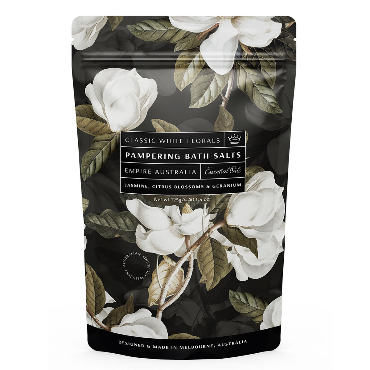 Empire Australia Classic White Florals Jasmine, Citrus & Geranium Bath Salts 125g